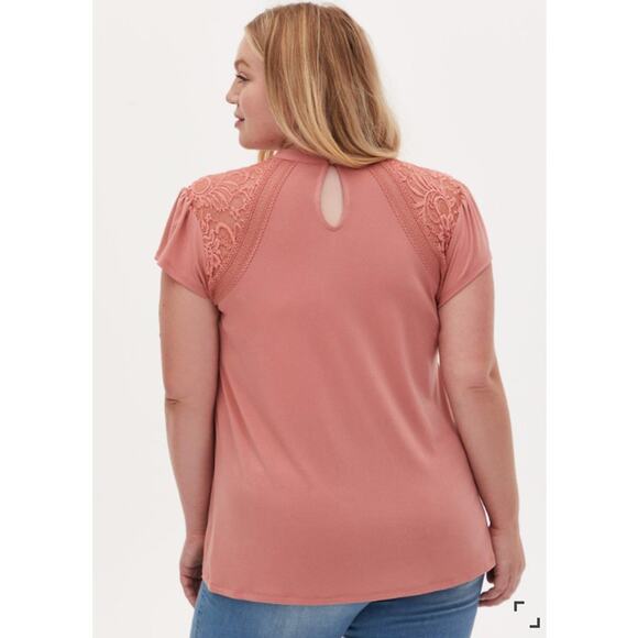 3X Torrid TOP Dusty Rose Pink Lace Stretch Poly Crepe Blouse Swing A-line NEW - Picture 3 of 11